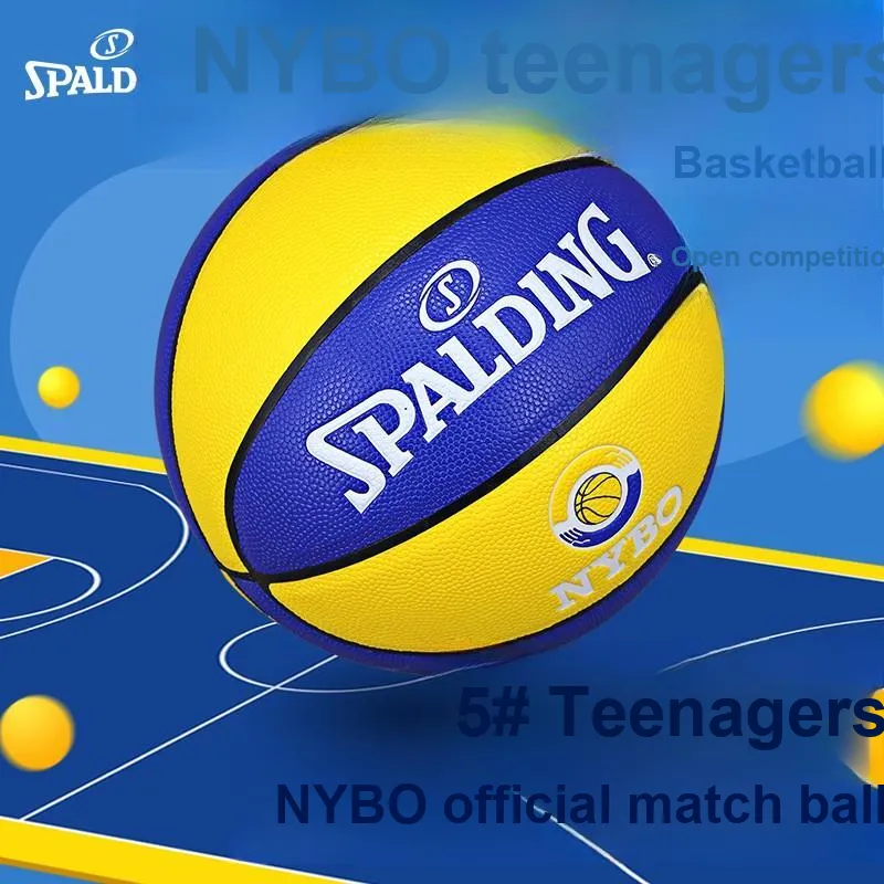 SPALDING PU Basketball Blue Yellow Size 5 Ball Training Kids'-1