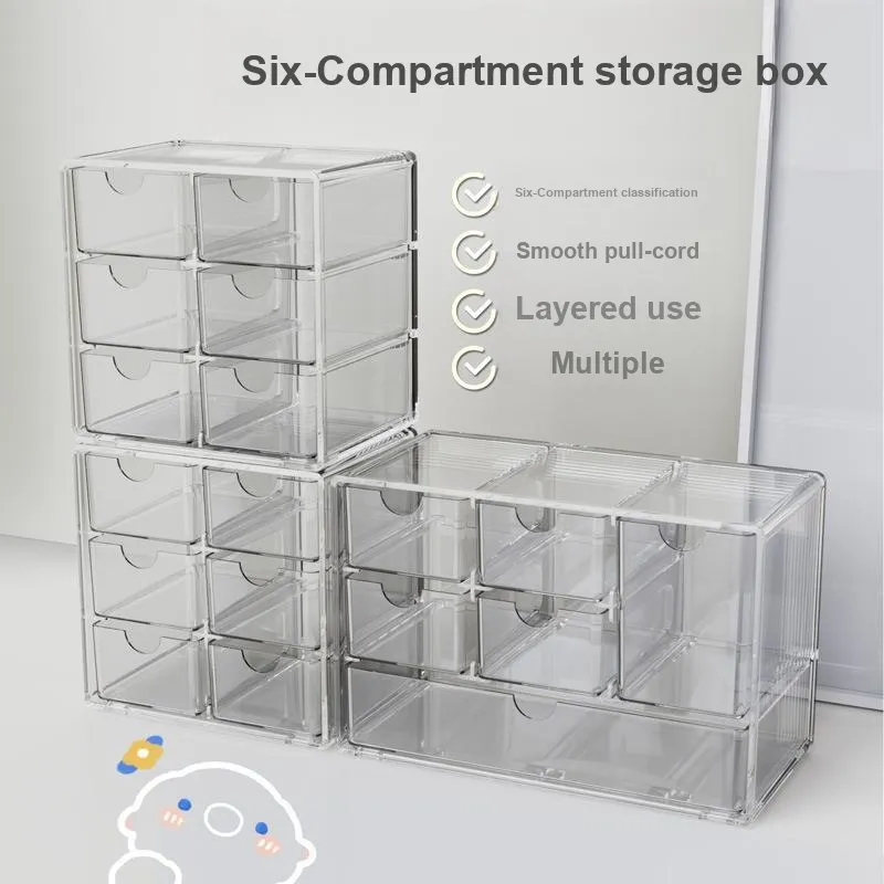 JIAOXUEFEI Cosmetics Storage Box With Vanity Table Shelf Desktop Premium Organizer Drawer Cabinet 6 Compartments-5