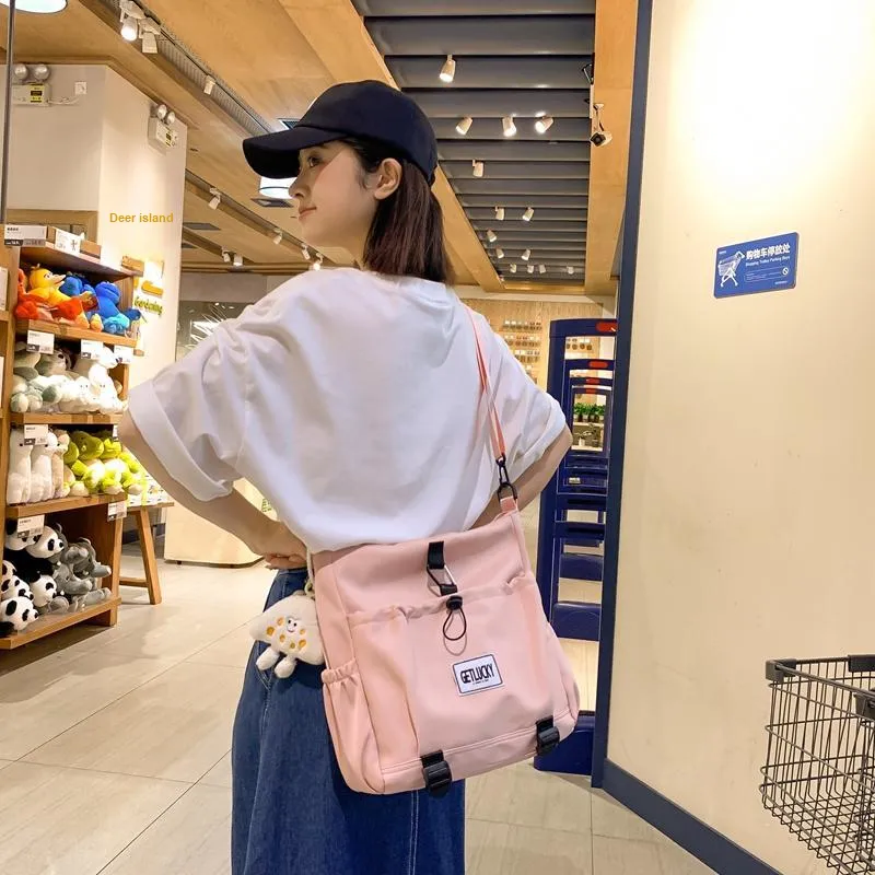 Yalu Nylon Tote Bag, Shoulder Bag Unisex Ecru/Yellow/Blue/Pink-24