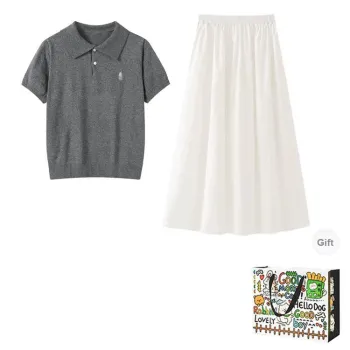 HAPG Two Piece Skirt Sets Women's Gray Top+Skirt Shopping Bag