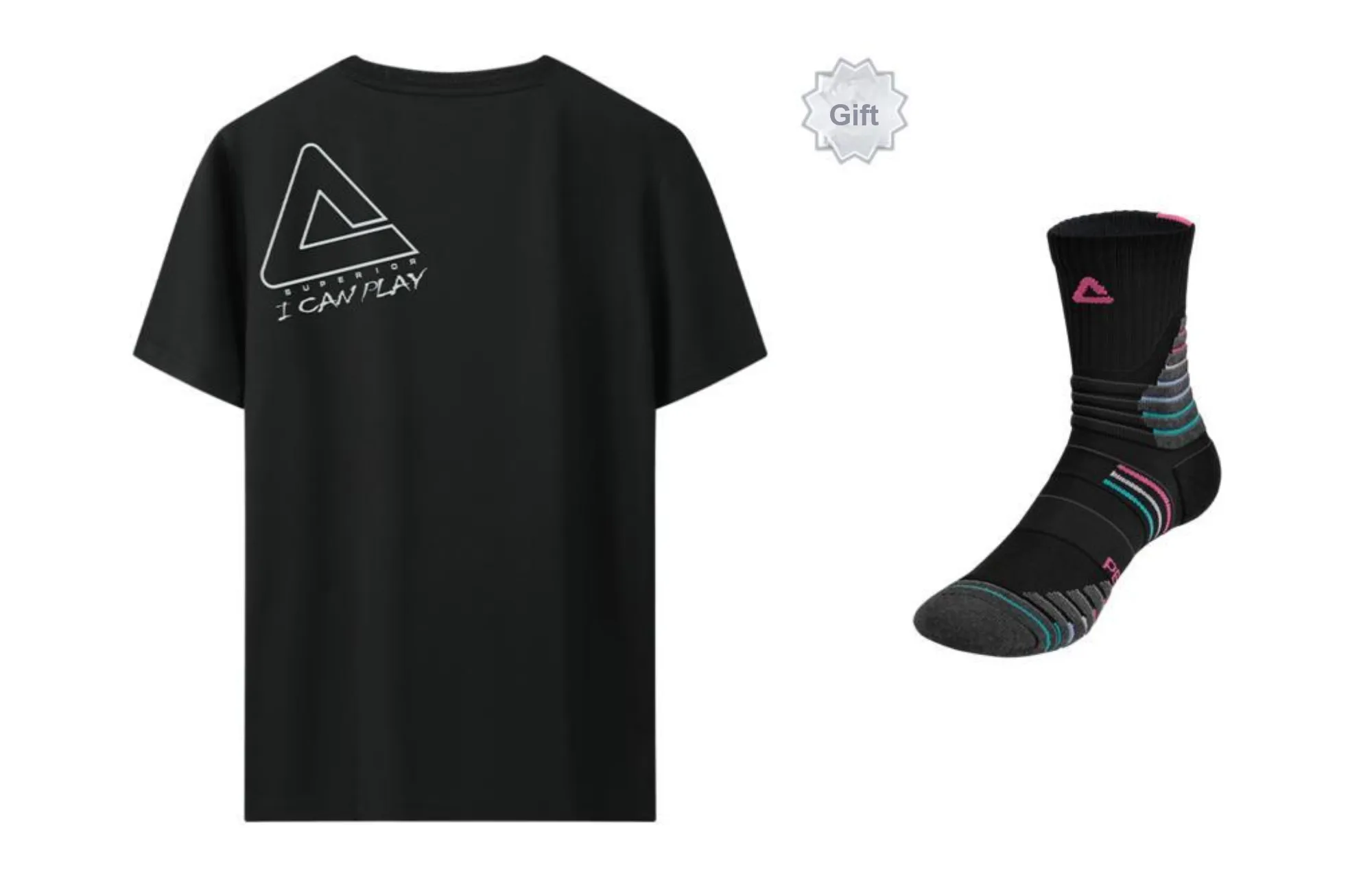 PEAK T Shirts Men's Black With Socks