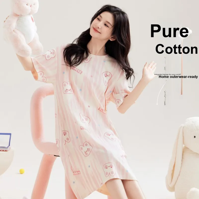 Urban Beauty Nightgown Comfortable, Skin Friendly, Breathable, Cartoon, Girlish Women's Apricot-2