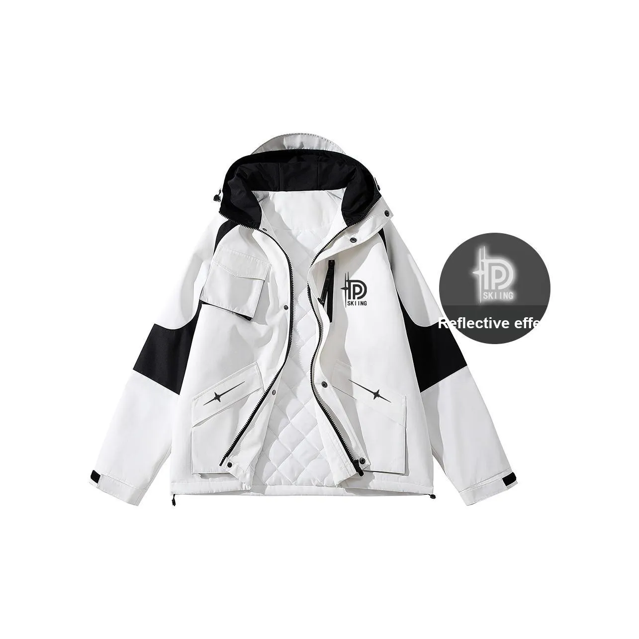 Poshbrain Puffer Jacket Unisex White/Black/Purple