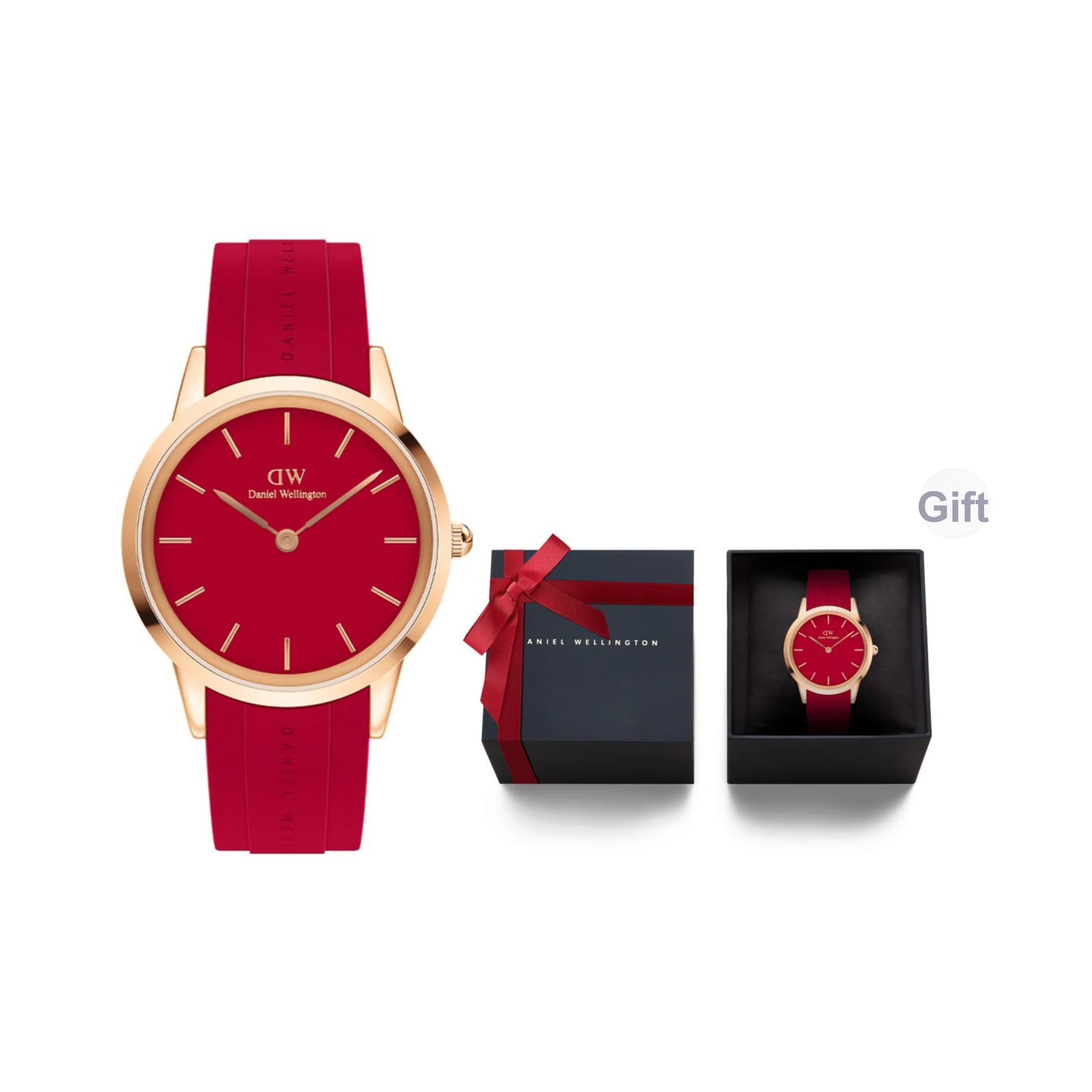 Daniel Wellington ICONIC Collection Мужские часы Кварцевый механизм Резиновый ремешок Красный циферблат Часы для мужчин