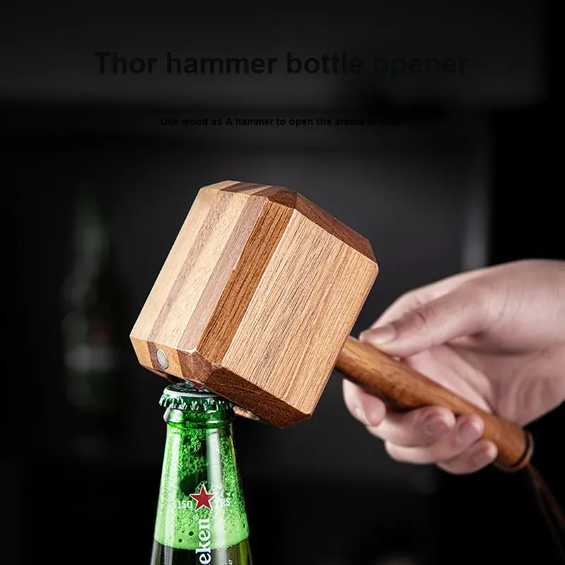 Pu Ware Thor Hammer, Walnut Wood Bottle Opener, Creative Premium Individual Beer Opener-1