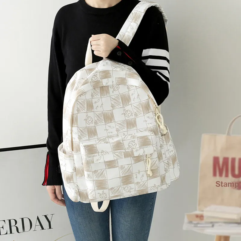 GKY Polyester Cotton Fabric Backpack Regular Unisex Gray/Blue/Coffee/Black-10