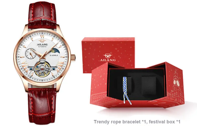 AILANG Automatic Mechanical Movement Genuine Leather Strap Watch Women's Watch White Dial-3