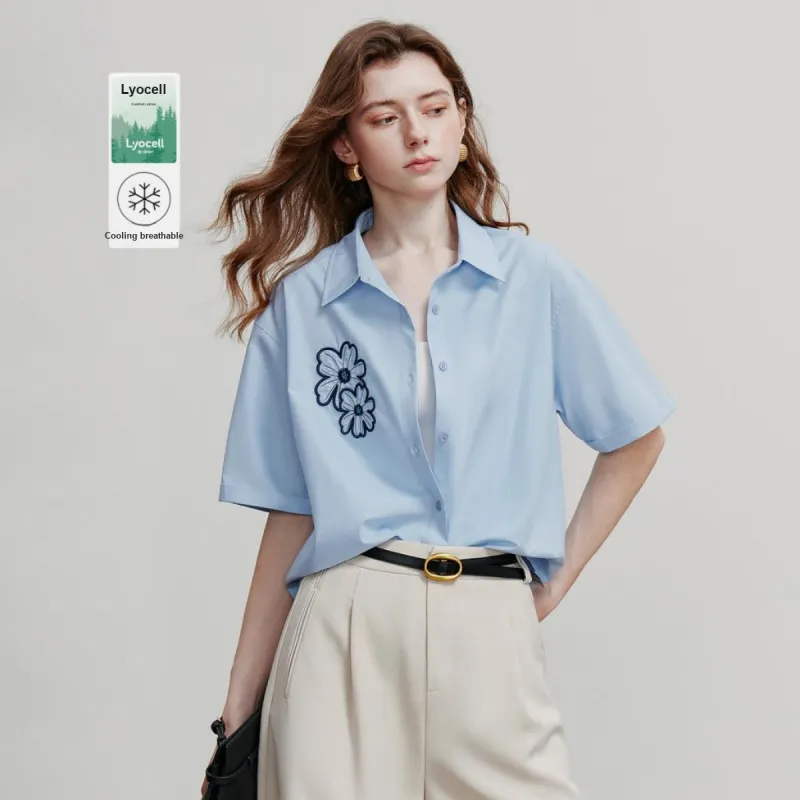 Initial language Shirts Women's Sky Blue-1