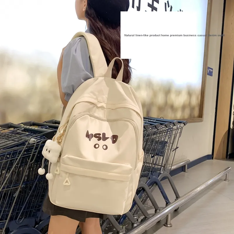 Deli Bear Nylon Backpack Regular Unisex Black/White/Blue/Yellow/Pink-24
