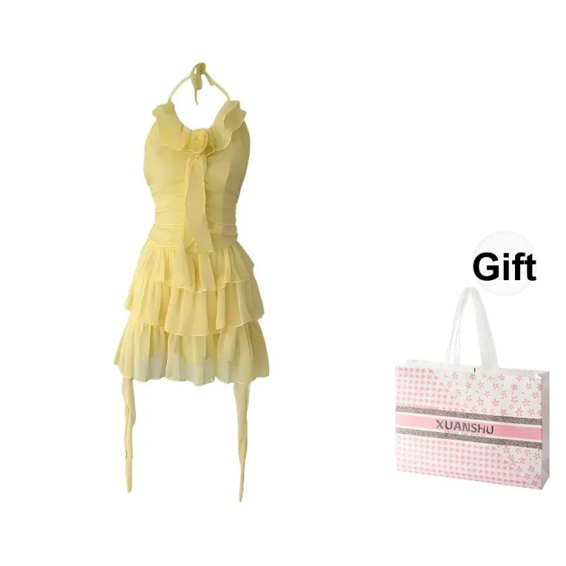 XUANSHU Slip Dresses Women's Yellow-0