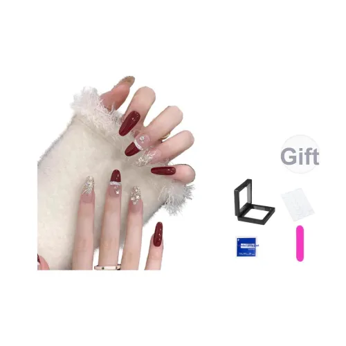 XNTX Сверкающий страз Роскошь Осветляющий Ледяной кристалл Гуайява Кошачий глаз False Nail Овал Красный Румяна Стиль Инстаграм