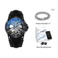 Black Case Black Dial Black Leather Strap[Comes with Cuban Bracelet]