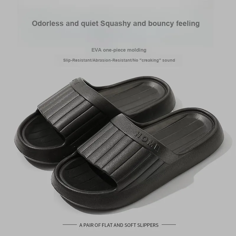 Foot Recreation Minimalist Style Vertical Stripes Letter Comfortable Quiet Slip Resistant Slippers Home Slippers Unisex-21