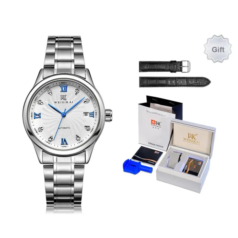 WSK Automatic Mechanical Movement Stainless Steel Watchband Men's Watches White Dial-4