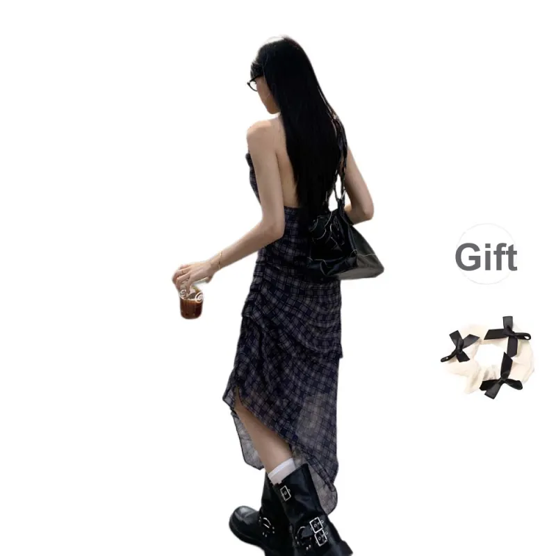 TURN UP Slip Dress Women's Blue Purple+Bowknot Hair Tie Comes With-1