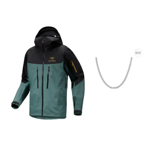 Arcteryx Alpha Series Windbreaker Jackets Men Black And Green Gold Includes Necklaces