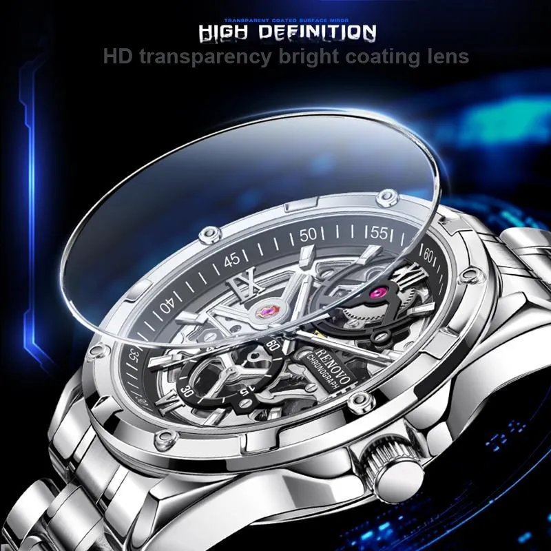 RENOVO Explorer Collection Automatic Mechanical Movement Watch Unisex Cut Out Dial-7