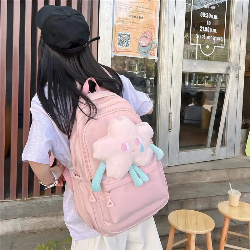 PINK·LAND Nylon Backpack Medium Size Women's White/Pink/Green/Yellow-12