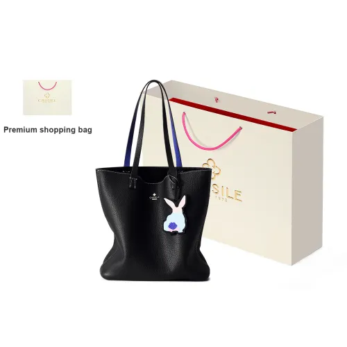 CASSILE Cow Leather Mother Daughter Bucket Bag, Shoulder Bag, Handbag Large Size Women's Camel/Black