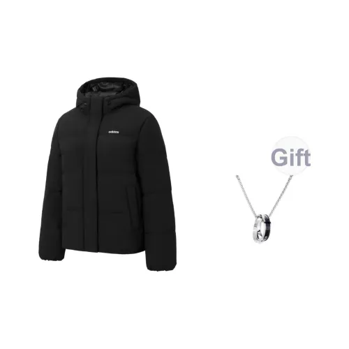Adidas Пуховик Женские Черный С ожерельем
