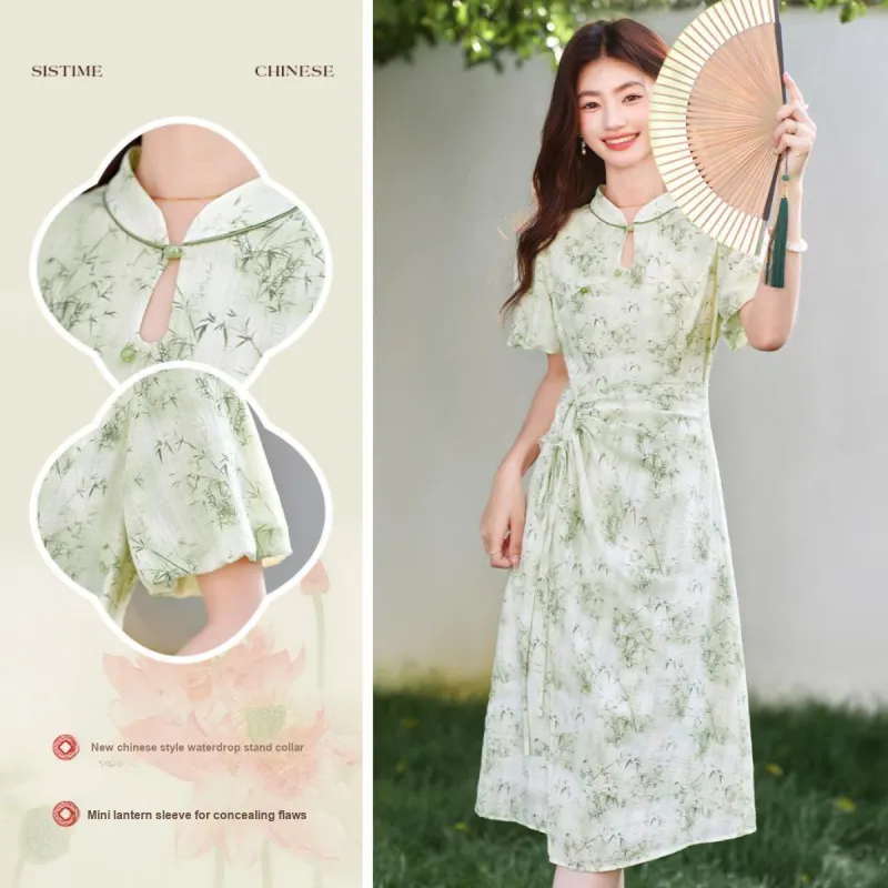 Like The Age Of Water Summer Short Sleeved Dress Women's Green-4
