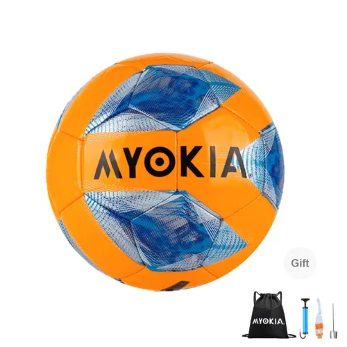 MYOKIA Size 5 Soccer PU Machine Stitched Soccer Ball Unisex Orange Blue