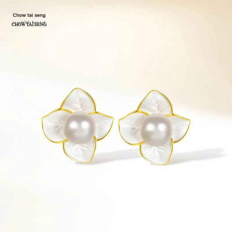 CHOW TAI SENG Pearl Floral Stud Earrings Women's-2