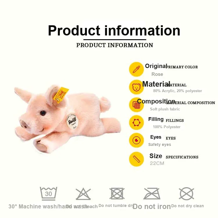 Steiff Cute Pet Design Collection SISSI Pet Pig Rose Dolls Plush Doll 22cm Height-3