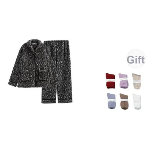 Same Language Пижамный комплект женский черный и белый с леопардовым принтом