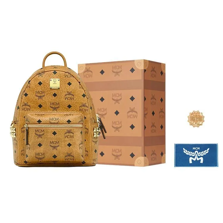 MCM Stark Visetos Classic Pattern Canvas With Nappa Leather Backpack Mini Women's Cognac-4