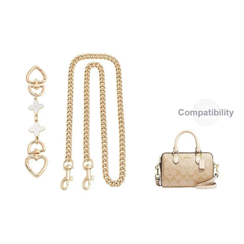 Metal Pearl Chain Coach Mini Boston Crossbody Shoulder Strap Accessories Bag Strap Women's Gold Tone/White Tone