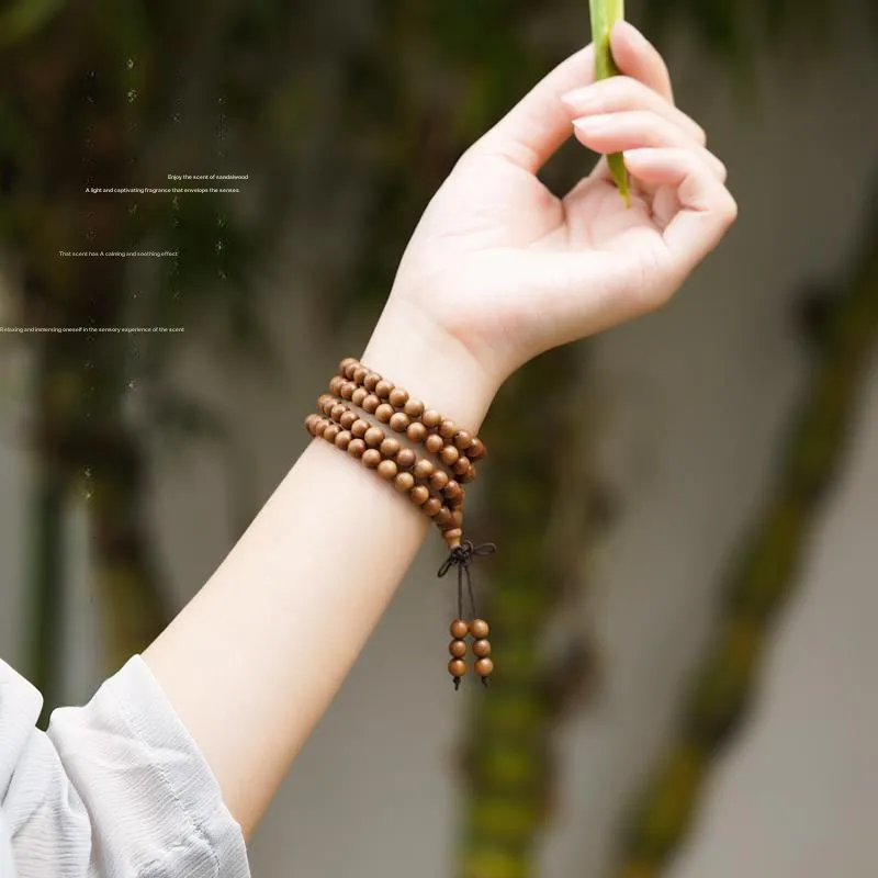 FANGYUANXIAOFU Laoshan Sandalwood Multi Wrap Beaded Bracelet Unisex-3