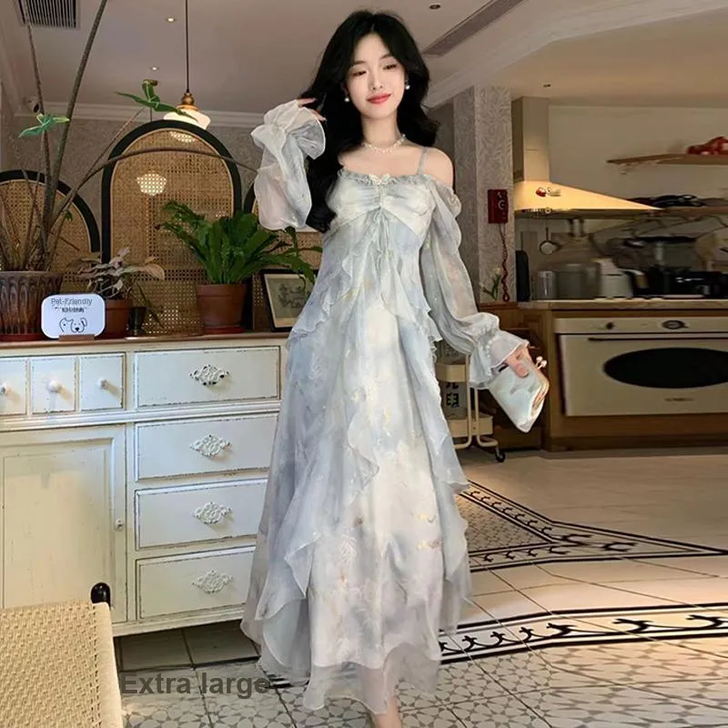 Pzhk Long Sleeved Dress Women's Light Blue-2