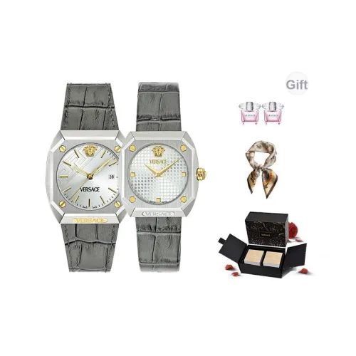 VERSACE Кварцевые часы механизм ремень из коровьей кожи 44X41,5 мм серебристый циферблат унисекс