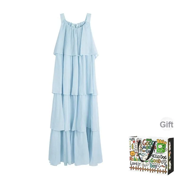 PZHK Slip Dresses Women's Blue Shopping Bag Included-0