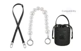 Black Adjustable Shoulder Strap 93-113cm+Handheld Pearl Infinity Clasp Silver 32cm