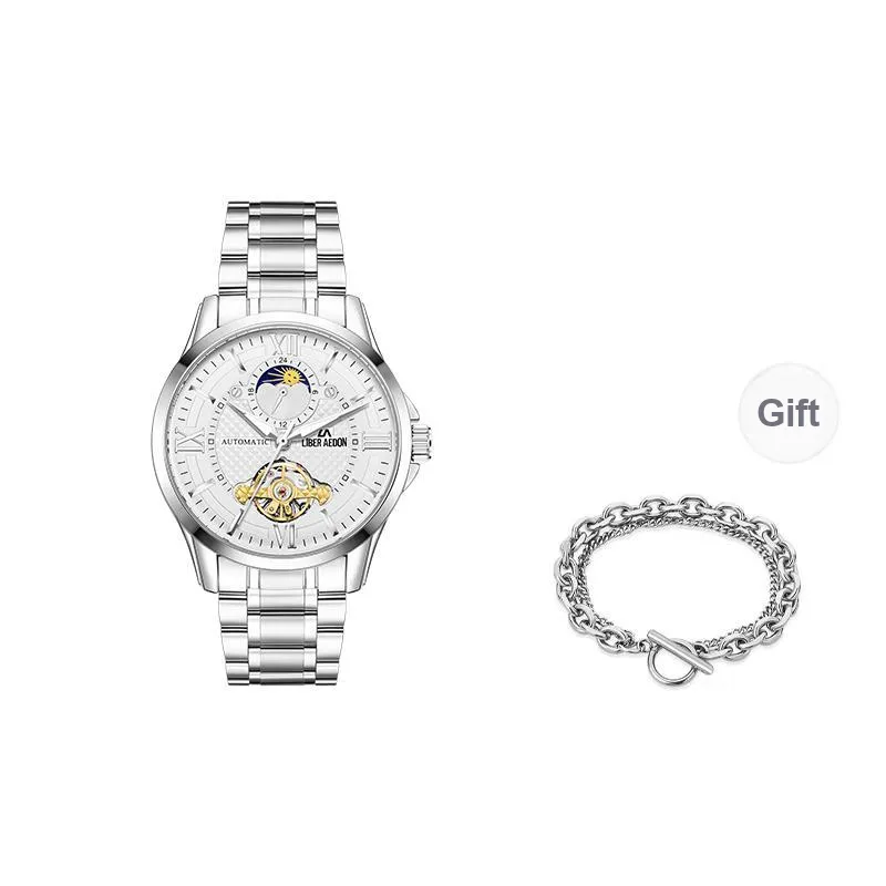 LIBER AEDON Automatic Mechanical Movement Silver Dial Men's Watches Brand Classic Box-4