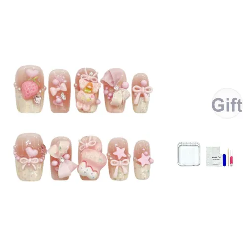 JINGCHANXUE Медвежонок Paradise Бант Handcrafted False Nail Средний LADDER Румяна Smudge 14mm