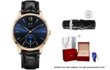 Rose Gold Case Blue Dial/Black Leather