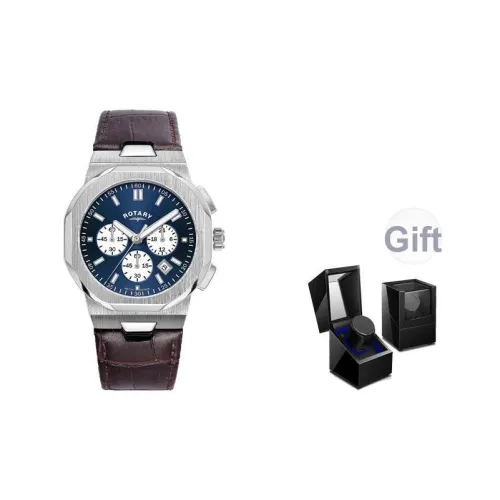 ROTARY Кварцевые мужские часы механический кожаный ремешок синий циферблат