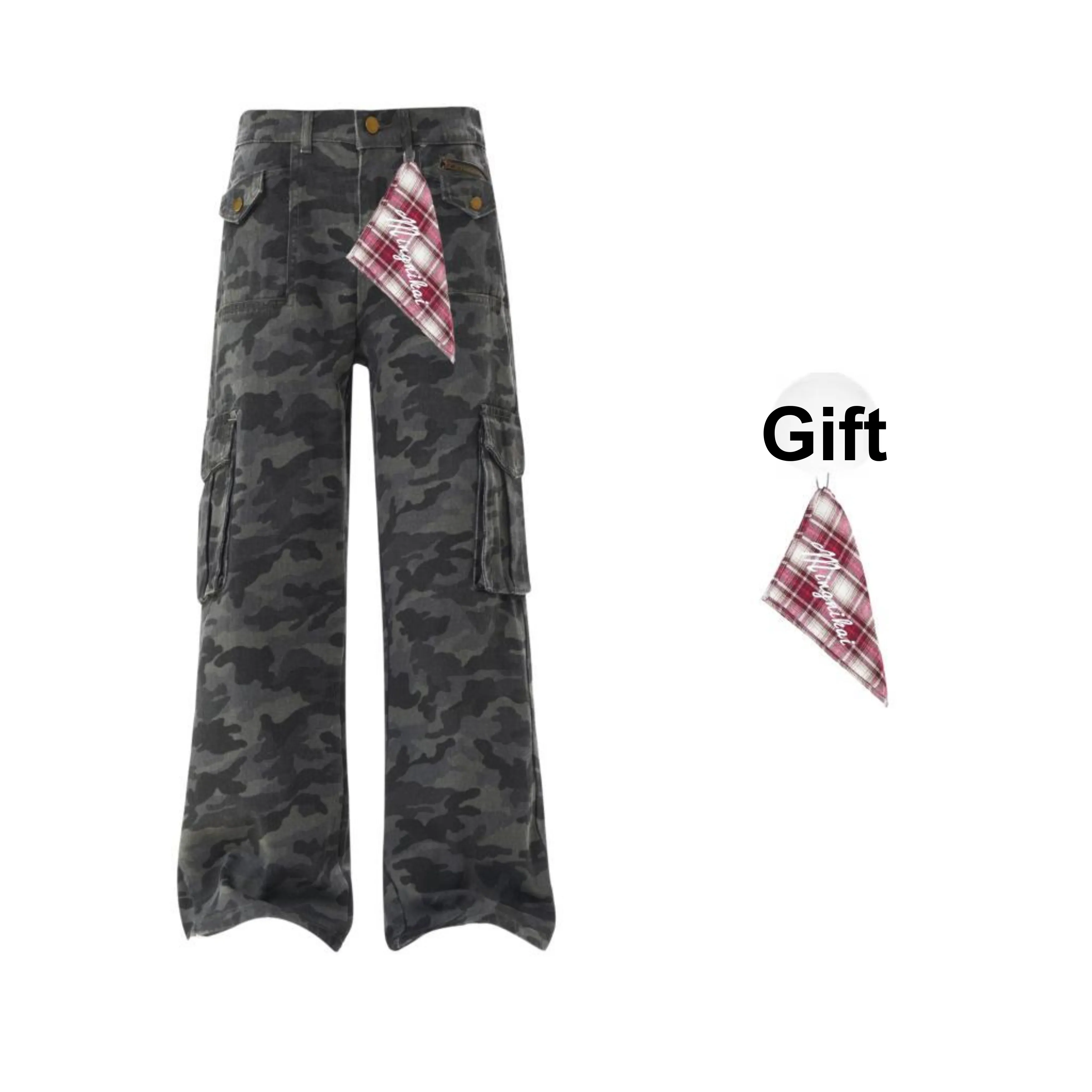 MINGNIKAI Камуфляж [С подарками Съемный Квадратный Шарф] Унисекс Джинсы