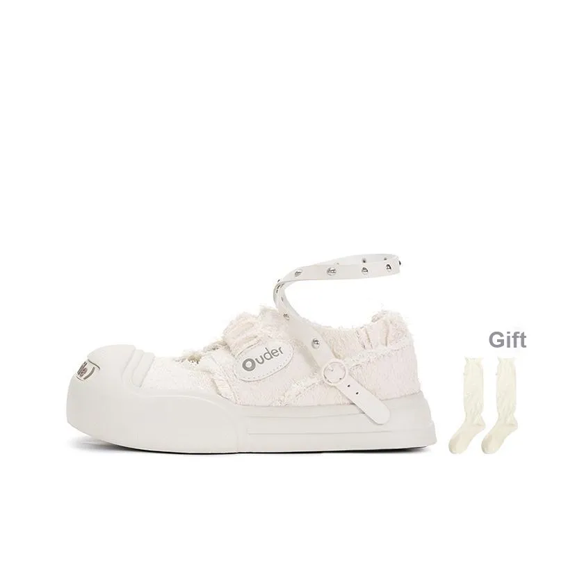 Ouder Smiler Skateboard Shoes Women's Low-Top Ecru