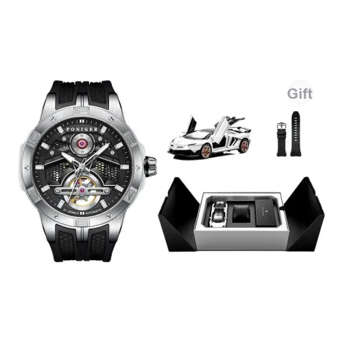 PONIGER Astronaut CONCEPT Автоматический Механический Механизм Резиновый Ремешок Мужские Часы Черепный Циферблат