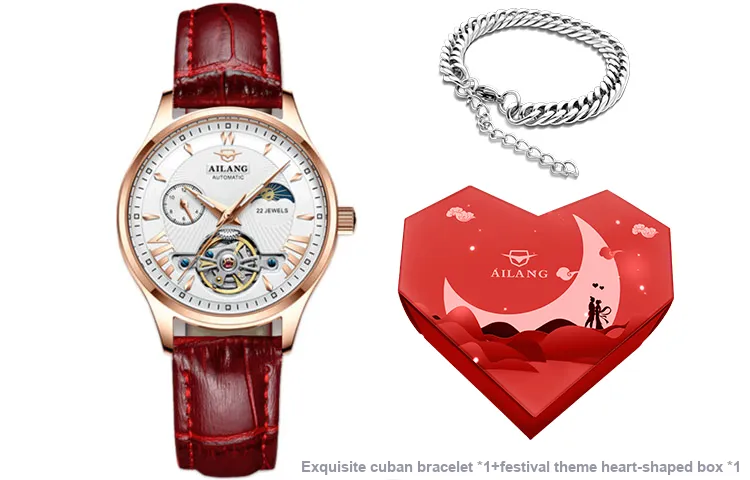 AILANG Automatic Mechanical Movement Genuine Leather Strap Watch Women's Watch White Dial-9