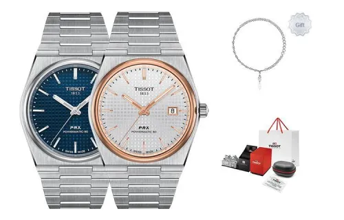 TISSOT PRX Collection Автоматический Механический Механизм Унисекс Часы 40 мм 40*39,5 мм Синий Циферблат T1374071104100+T1374071104100