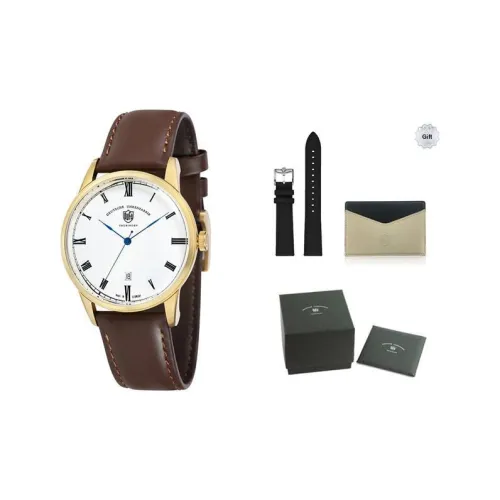 DUFA Кварцевый механизм Мужские часы Циферблат Белый Нержавеющая сталь Корпус часов Естественная кожа Ремешок