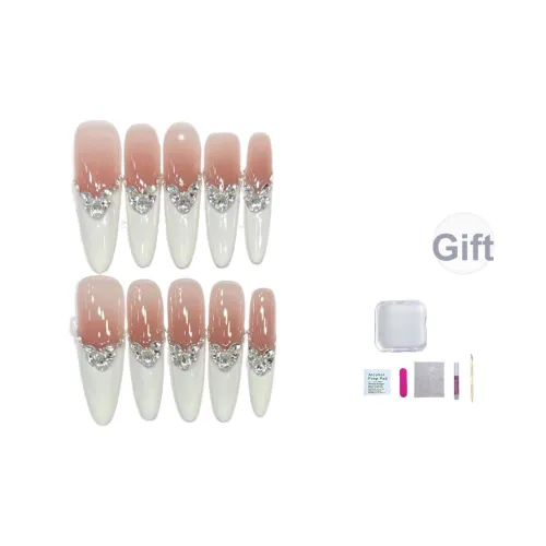 JIDUOMENG [Pure] Ручная работа Искусственные Ногти Премиум Французская Маникюрная Наклейка с Кристальными Стразами
