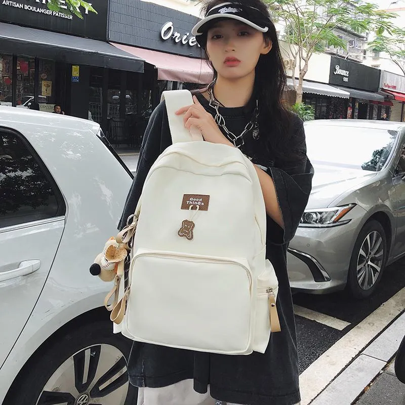 LUVISTRUE Nylon Backpack Unisex White/Black/Khaki/Peacock Blue-3