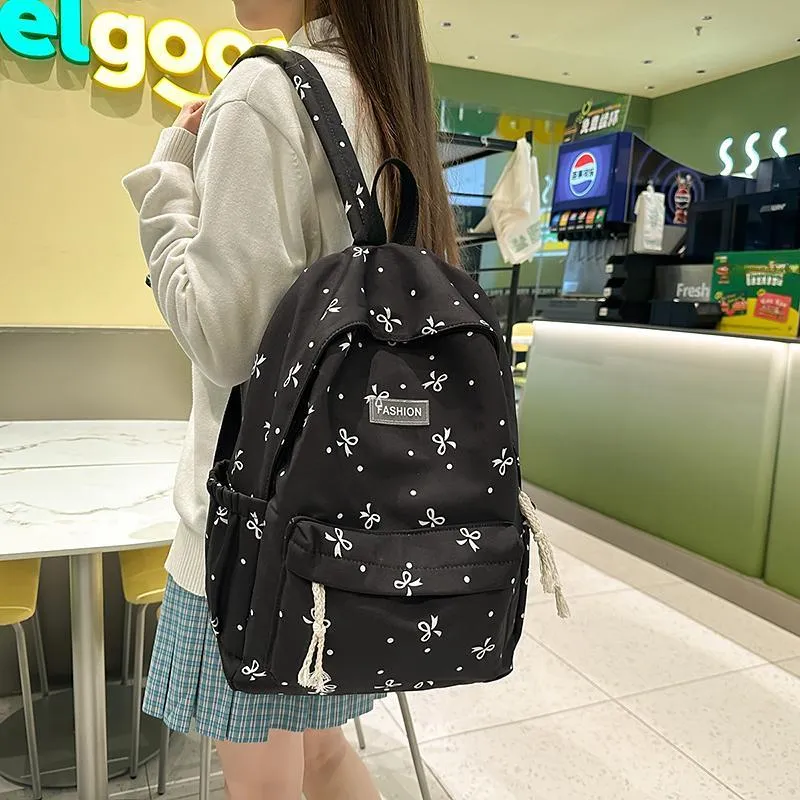 BUBM Nylon Backpack Unisex Black/Purple/White Blue Floral/White Red Floral/White Black Floral-1