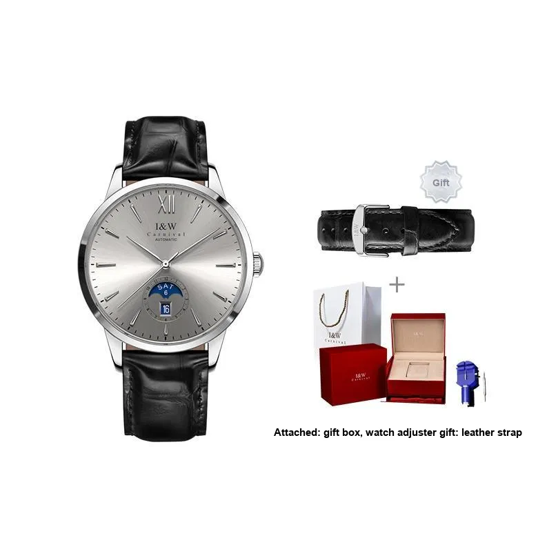 I&W CARNIVAL HWGUOJI Automatic Mechanical Movement Genuine Leather Strap Watch Men's Watches Blue Dial
